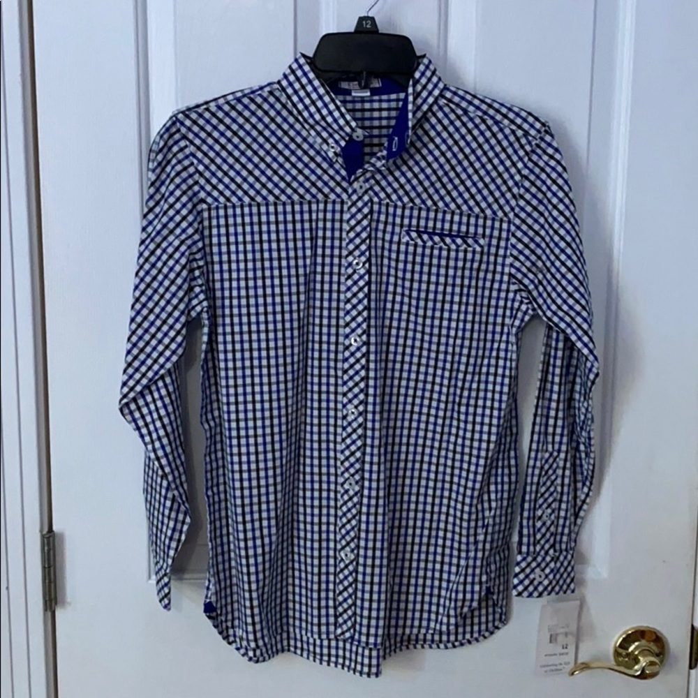 Boy's 12 Kitestrings blue/black button down shirt
